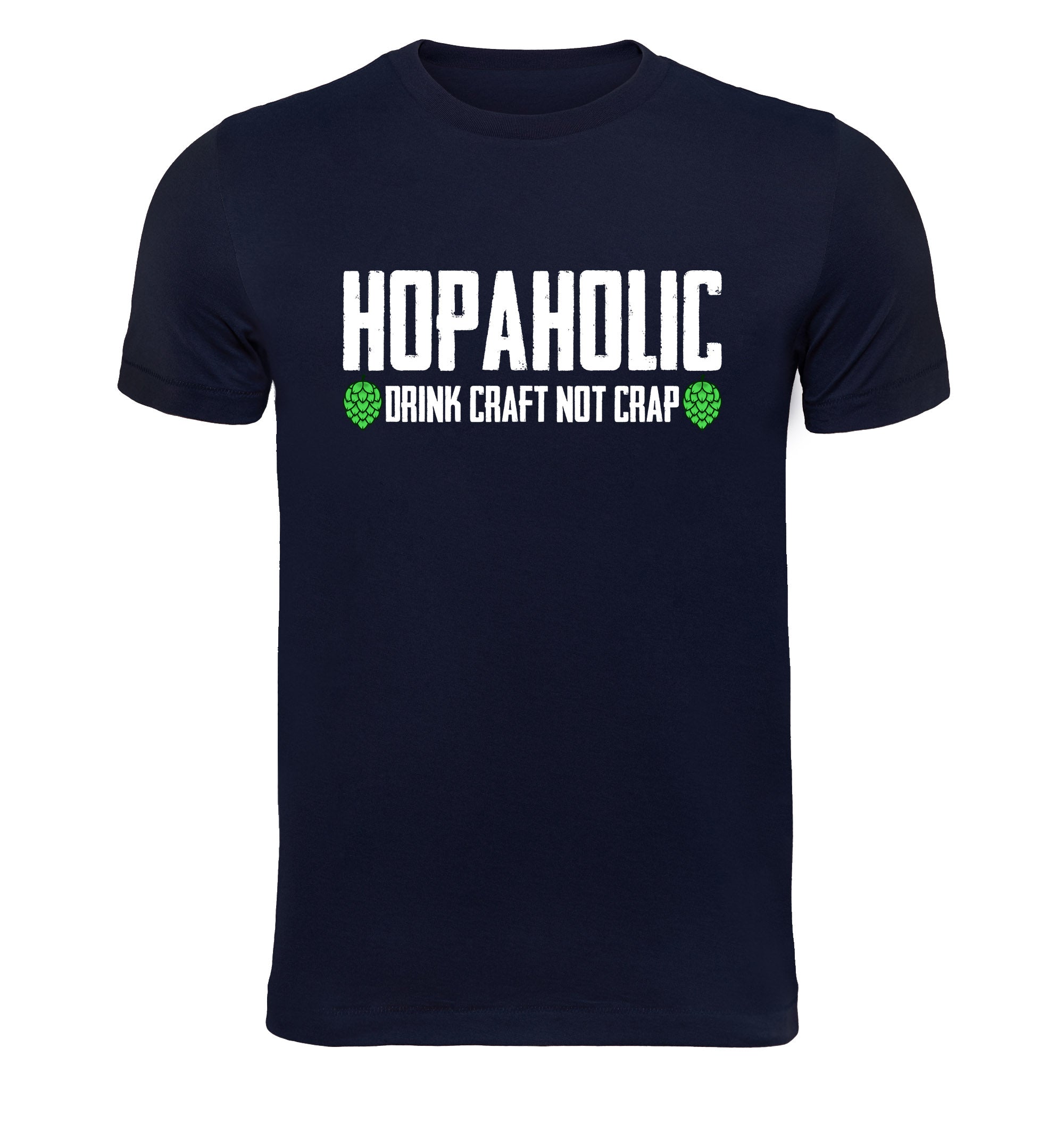 Craft beer tee with ‘Drink Craft Not Crap’ and hop cone graphics