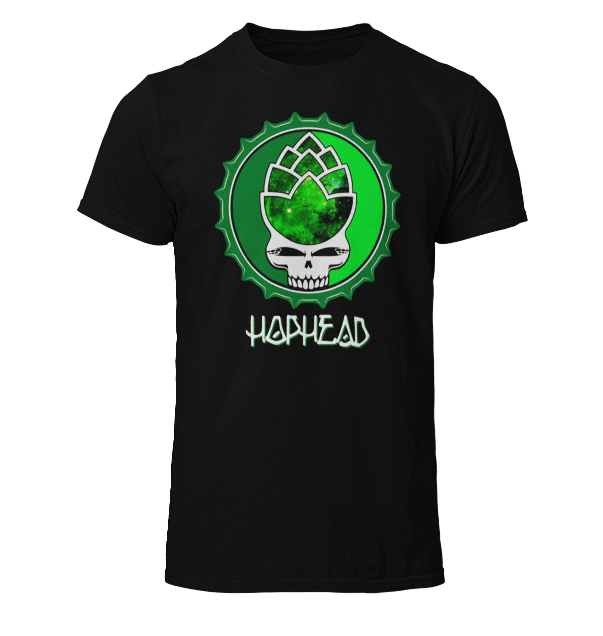 Craft beer tee with skull and hop cone galaxy graphic