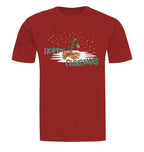 Festive craft beer tee with Charlie Brown–style hop vine design in snow