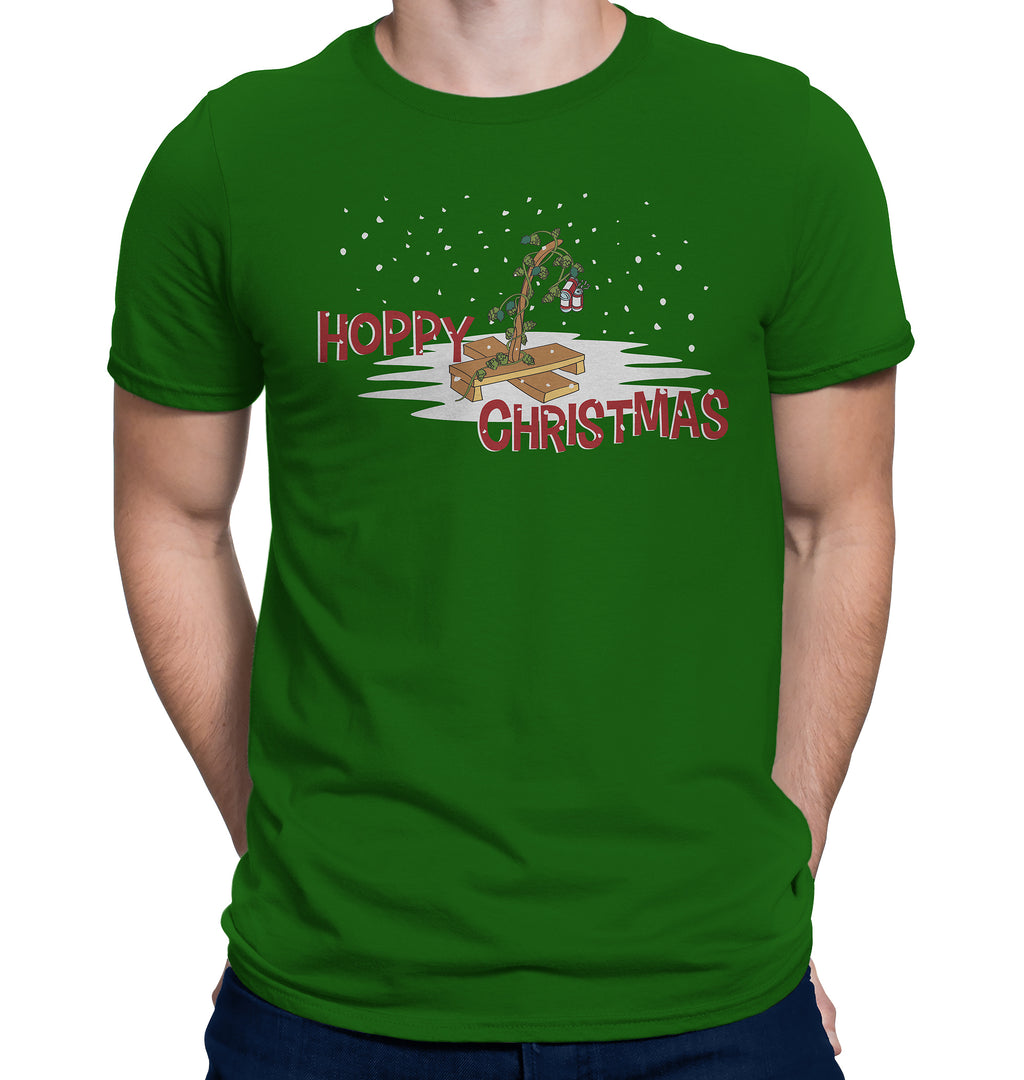 Green Hop-filled Christmas shirt with sad hop vine and Hoppy Christmas text