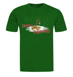 Holiday red or evergreen green shirt depicting minimal hop tree with beer ornaments