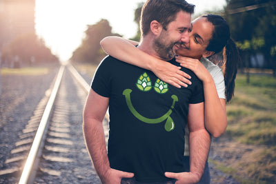 Black Hoppy Happy Smile Beer T-Shirt with Girlfriend Action Shot