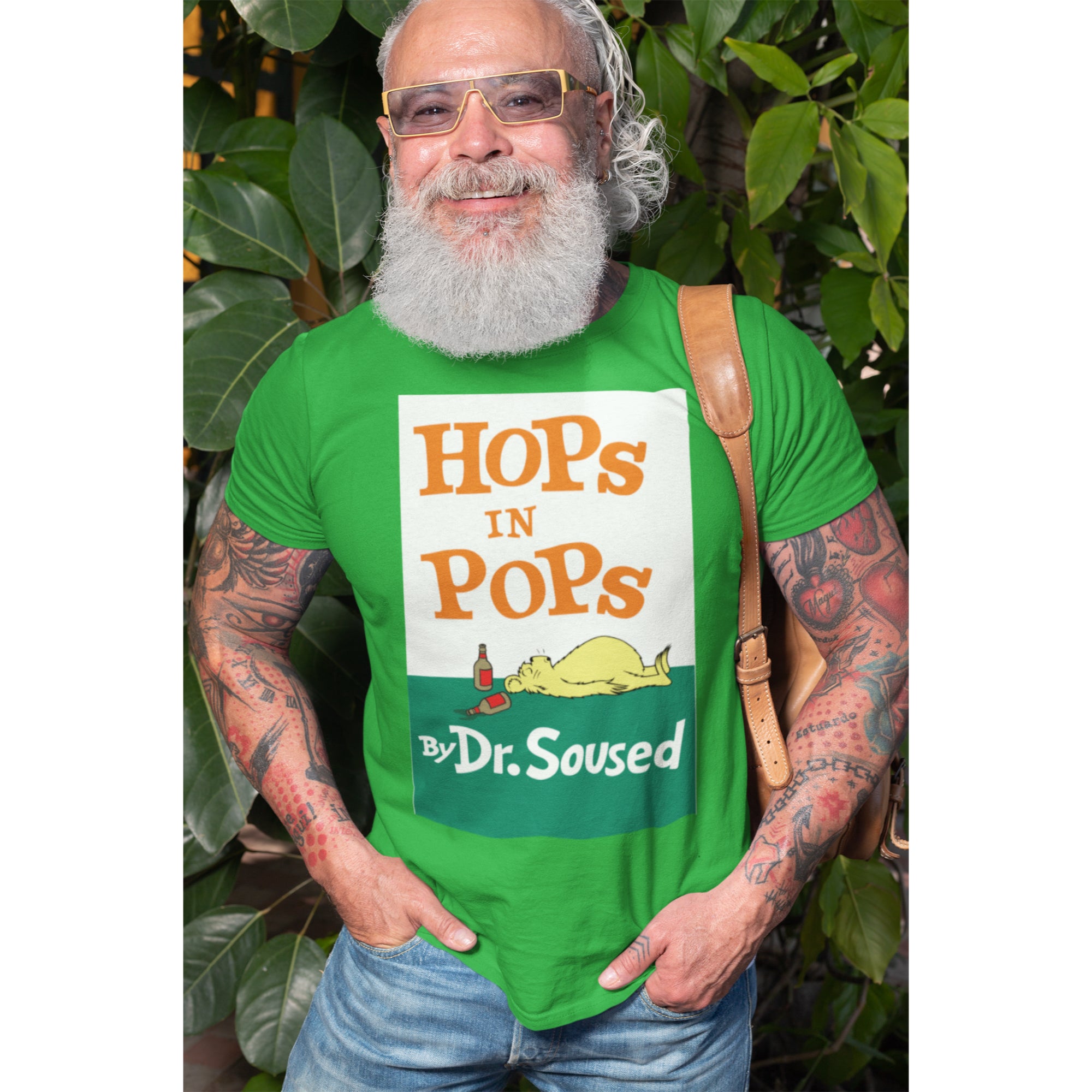 Green t-shirt with Seuss-inspired hop design
