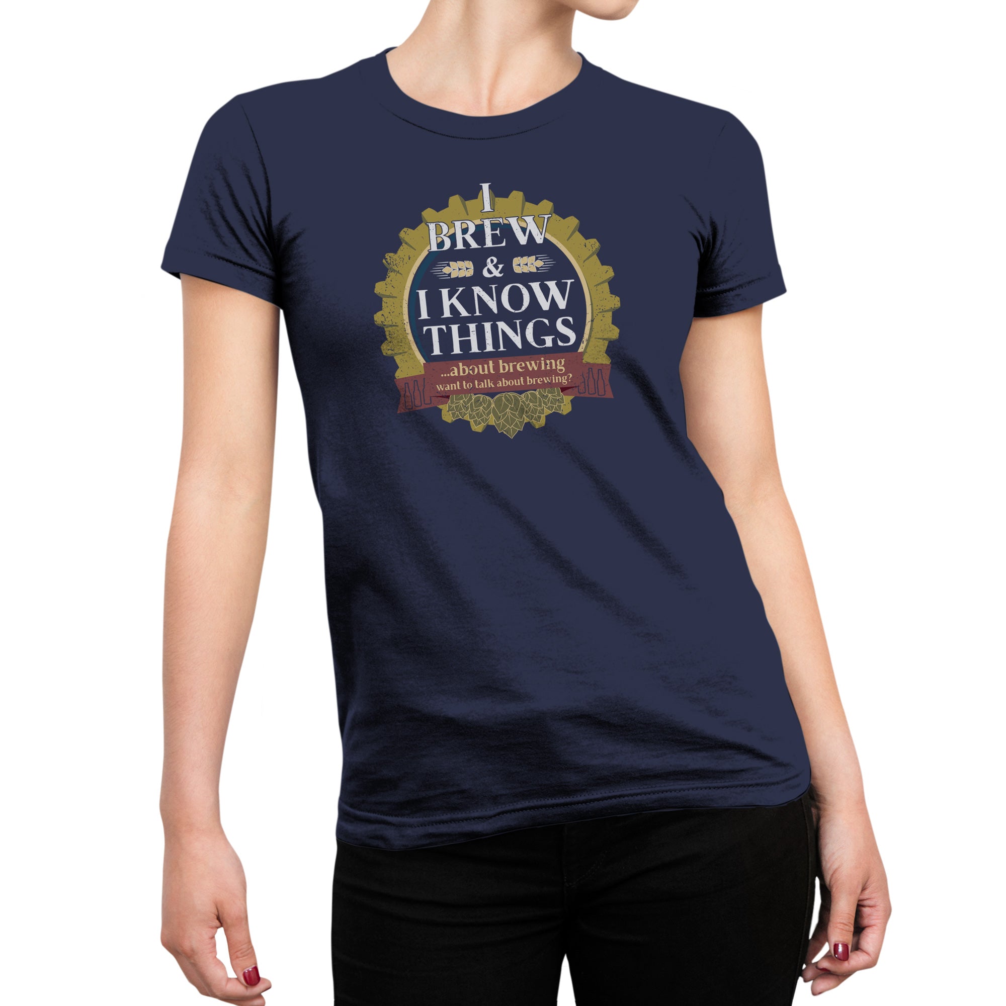 Women's brew shirt featuring bold brewing quote in white text