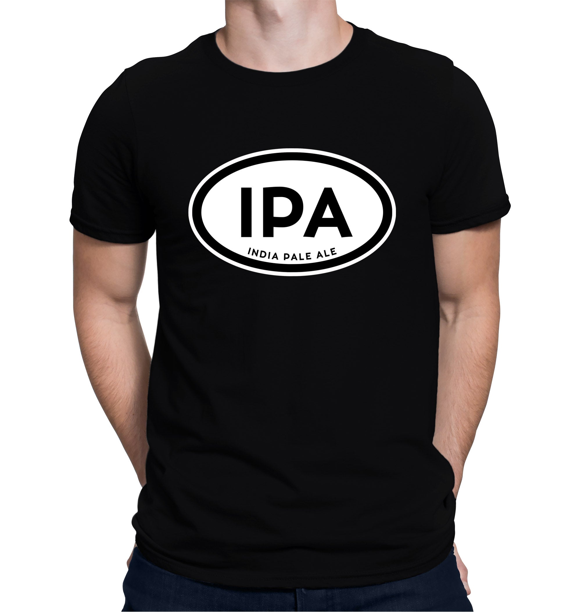Black t-shirt with retro IPA bumper sticker graphic