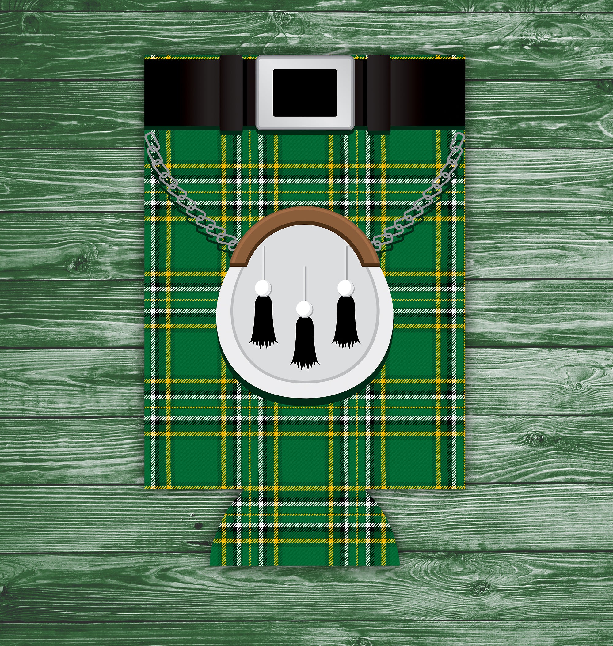 Green Tartan Kilt Can Hugger for 12-oz beer cans