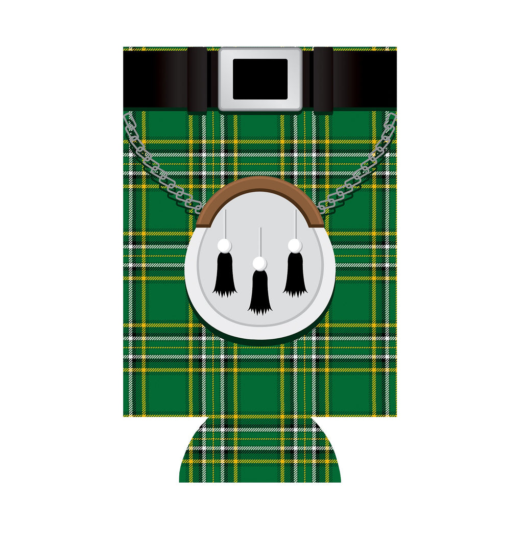 Green tartan kilt can hugger with printed belt and sporran