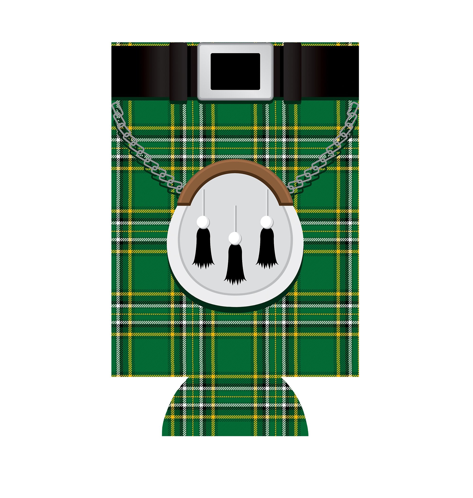 Green tartan kilt can hugger with printed belt and sporran