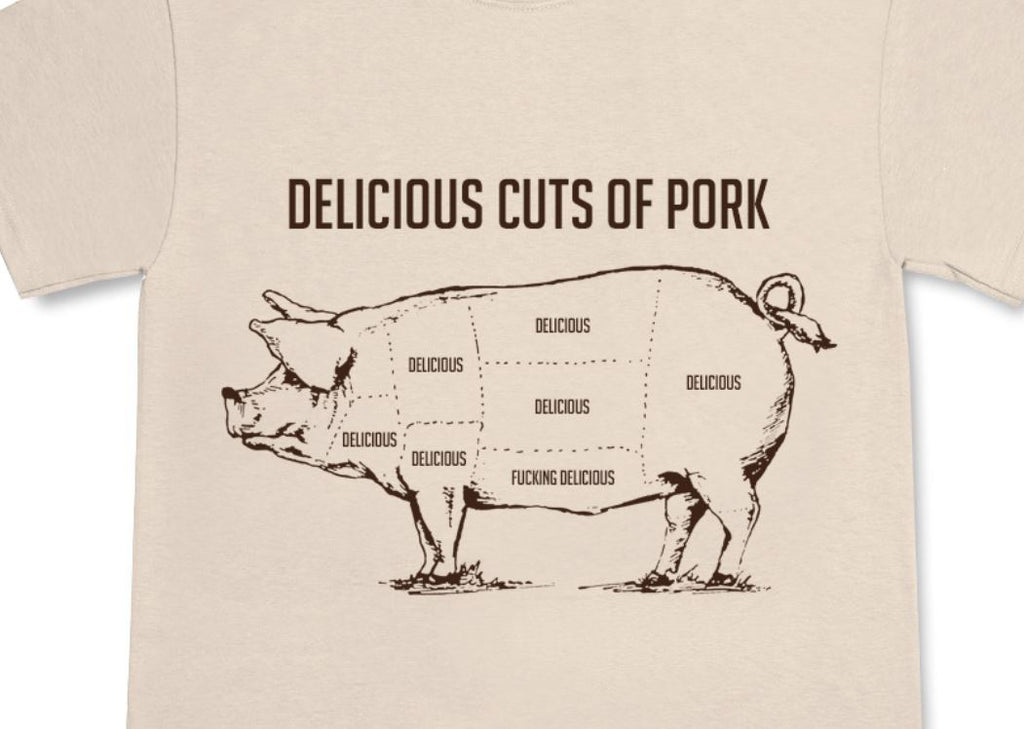 BBQ shirt with pig diagram featuring bold belly label and food humor