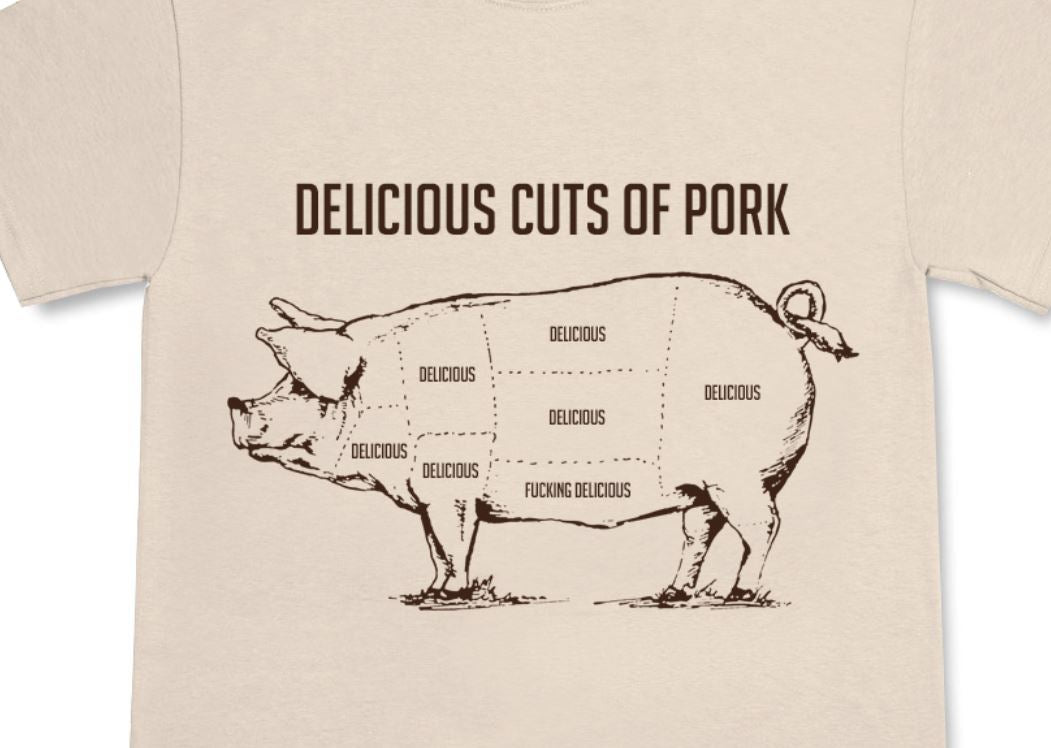 BBQ shirt with pig diagram featuring bold belly label and food humor