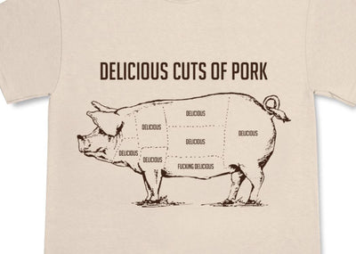 Cuts of Pork Fucking Delicious BBQ T-Shirt close up