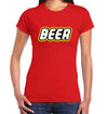 Red Women's Beer Brick T-Shirt on Female Model