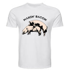 Makin’ Bacon tee featuring cartoon-style pigs and bold text