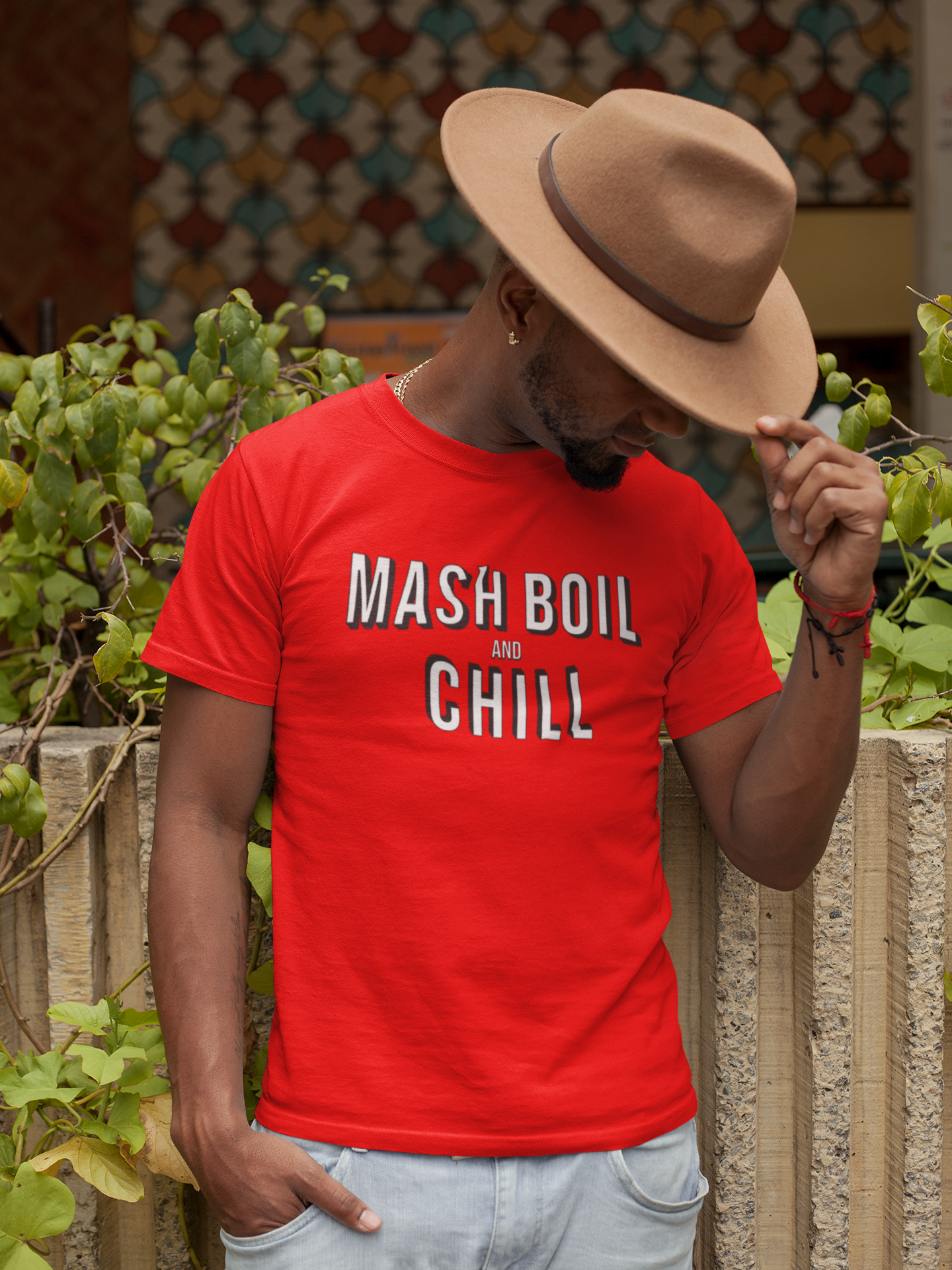 Craft beer shirt with white process text on colored background