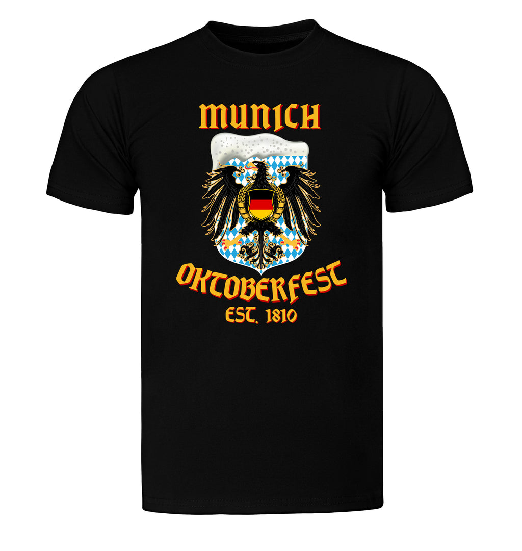 Bavarian diamond background and German-flag shield on tee