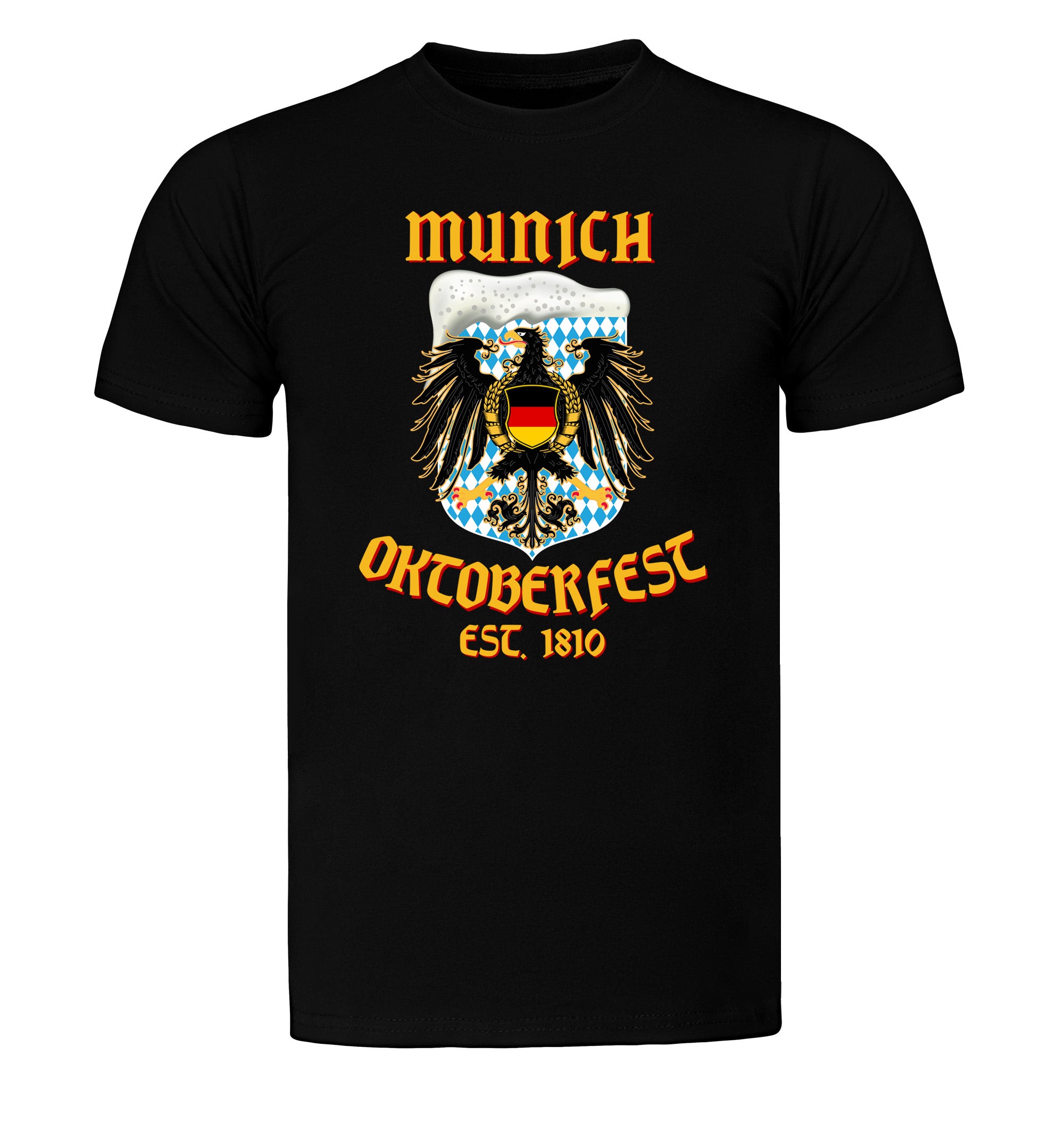 Bavarian diamond background and German-flag shield on tee