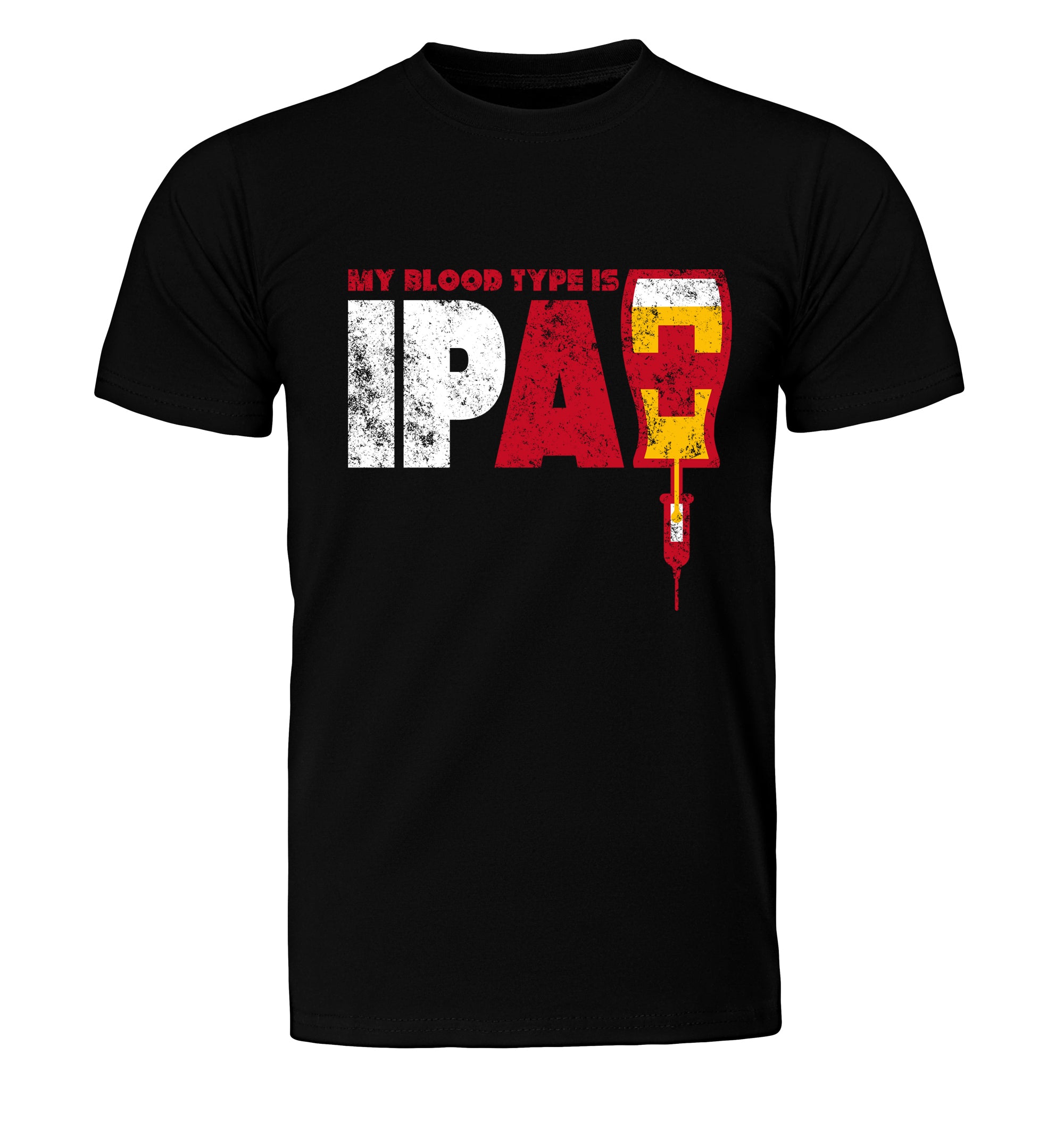 Unisex cotton tee featuring distressed My Blood Type Is IPA+ text