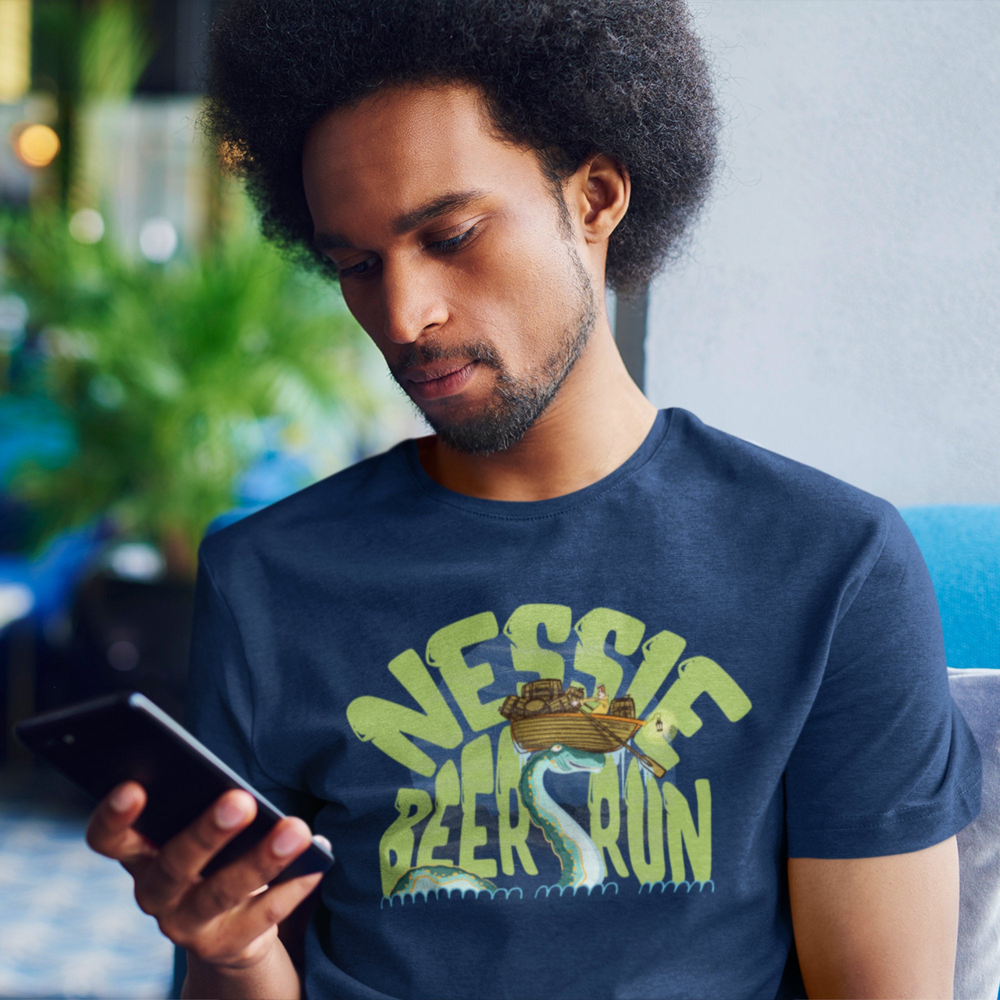 Unisex cotton shirt with dripping NESSIE and BEER RUN text