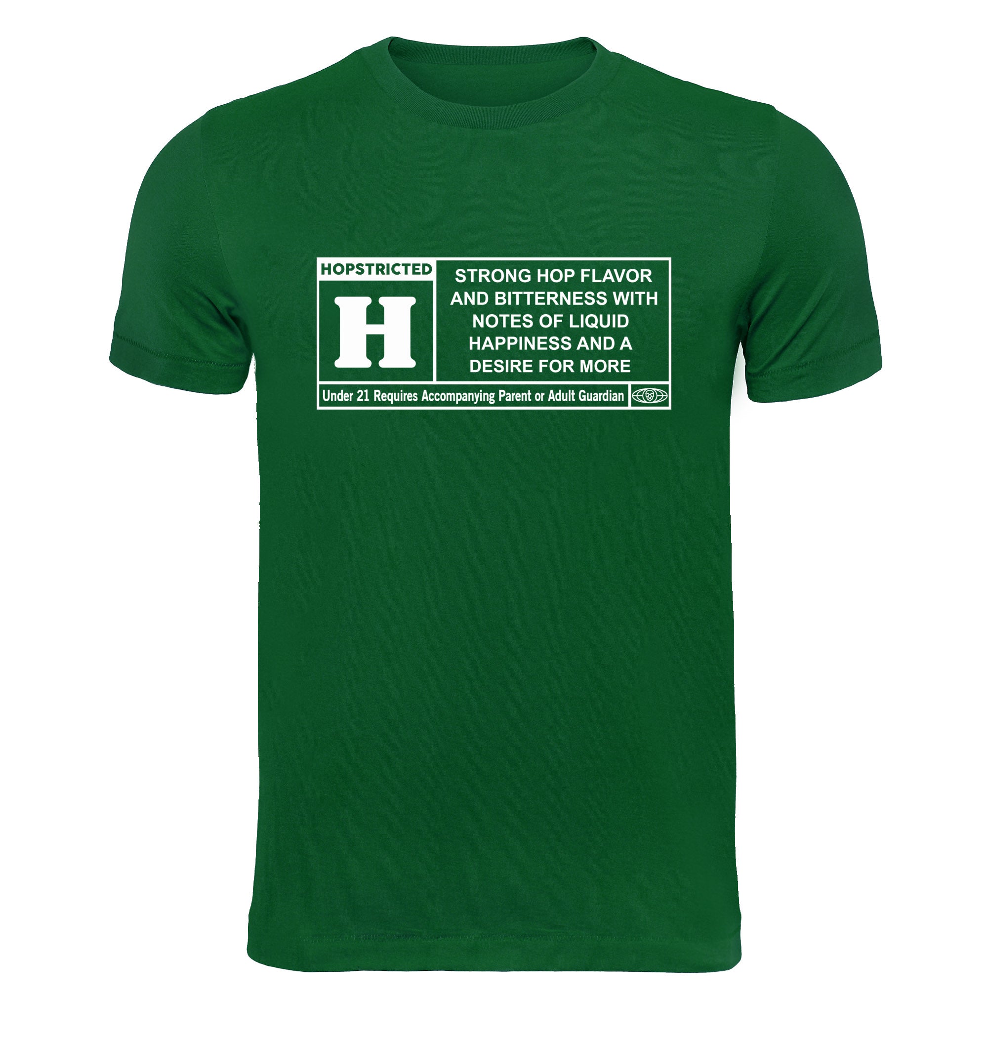Unisex cotton shirt with strong hop flavor description and age warning