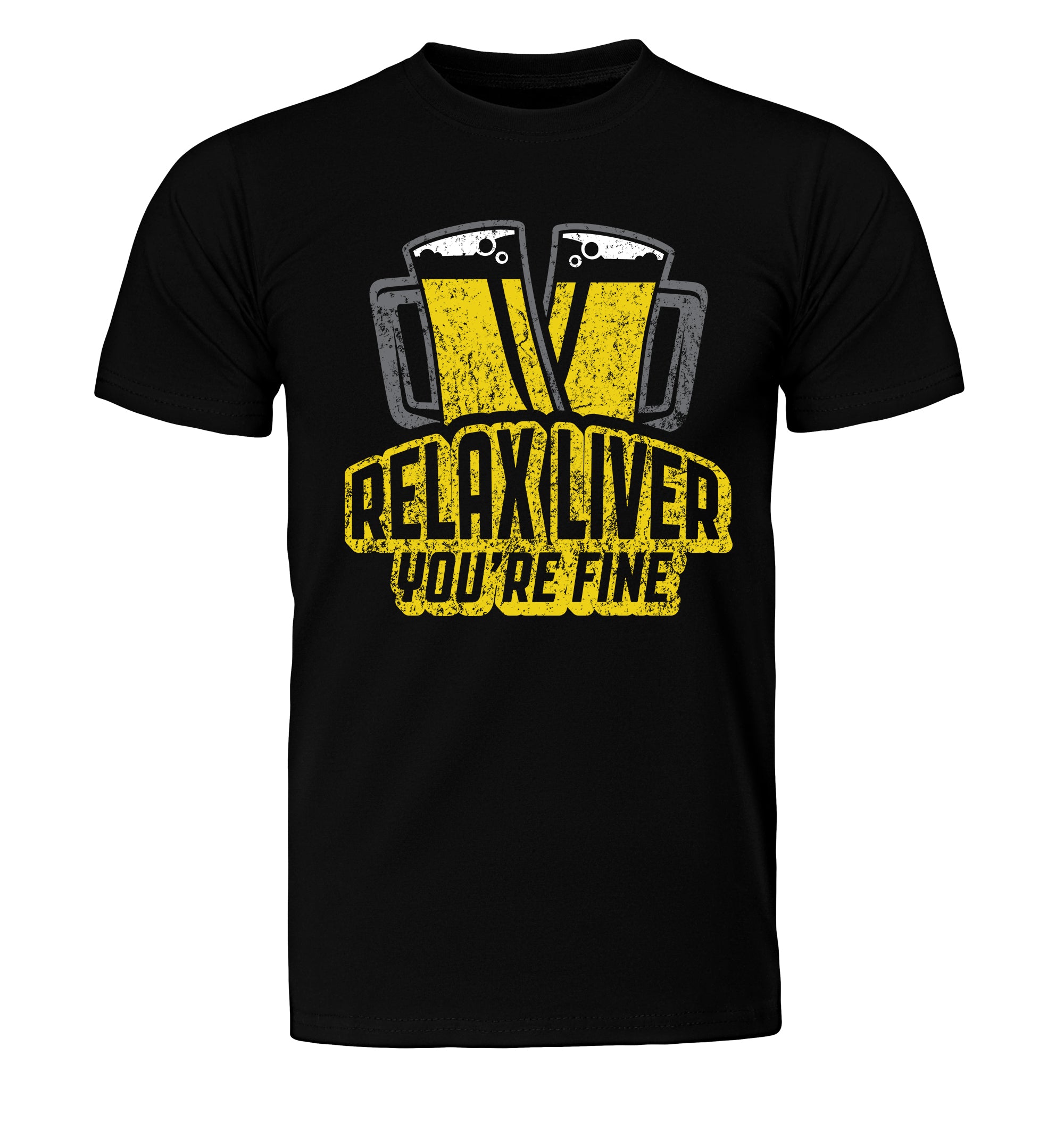 Unisex cotton tee featuring clinking mug illustration and liver message