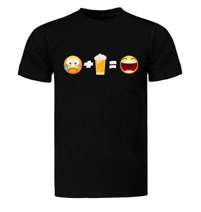 Sad Face + Beer = Happy Face Emoji Beer T-Shirt Flat Image