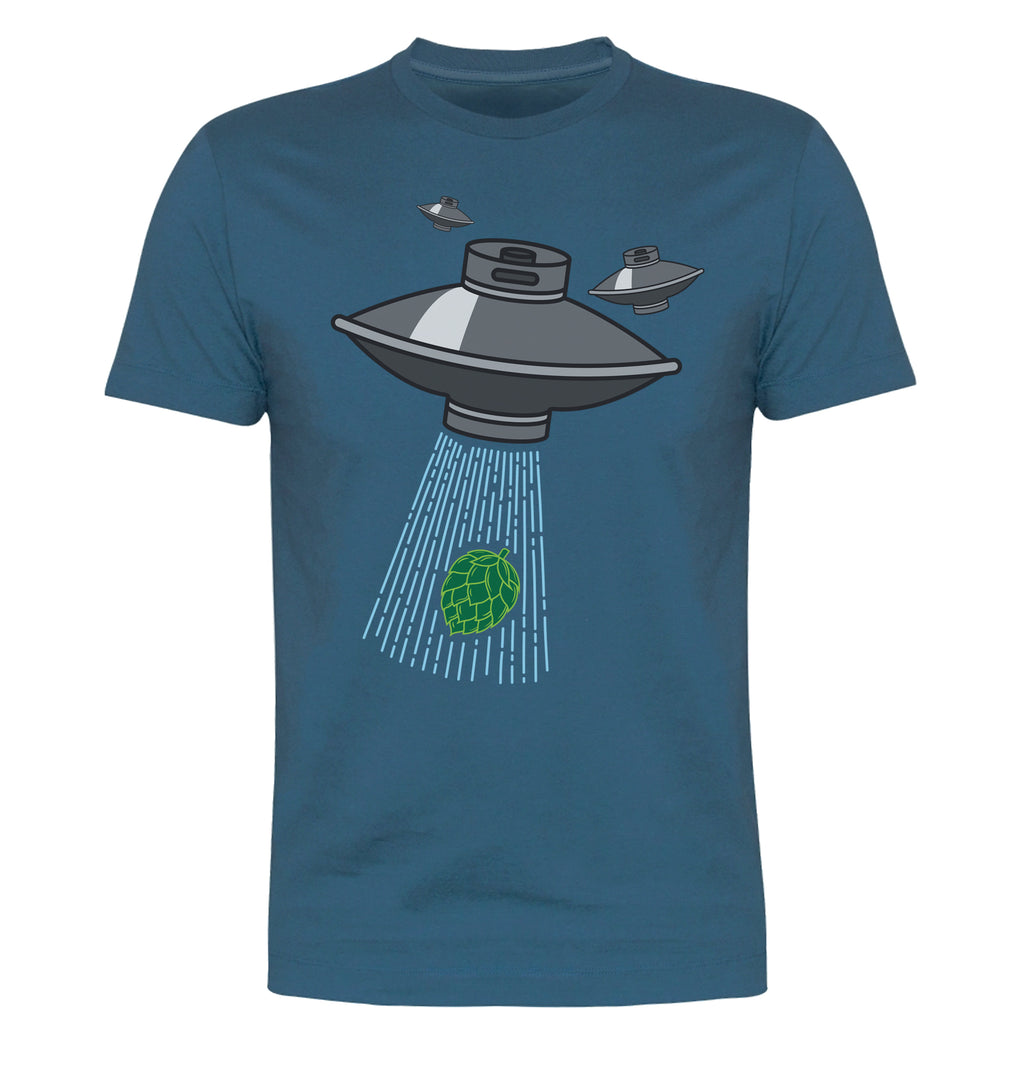 Take Me To Your Beer tee featuring pixel-style beam and flying saucer