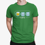 Unisex craft beer gamer T-shirt in bold green with nostalgic arcade text