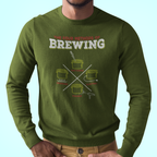 Olive green brewing tee featuring neon-style four heating methods design