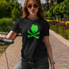 Green Hops and Crossbones Craft Beer Women's Black T-Shirt On Model