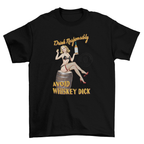 Funny alcohol-themed t-shirt with bottle and warning graphic