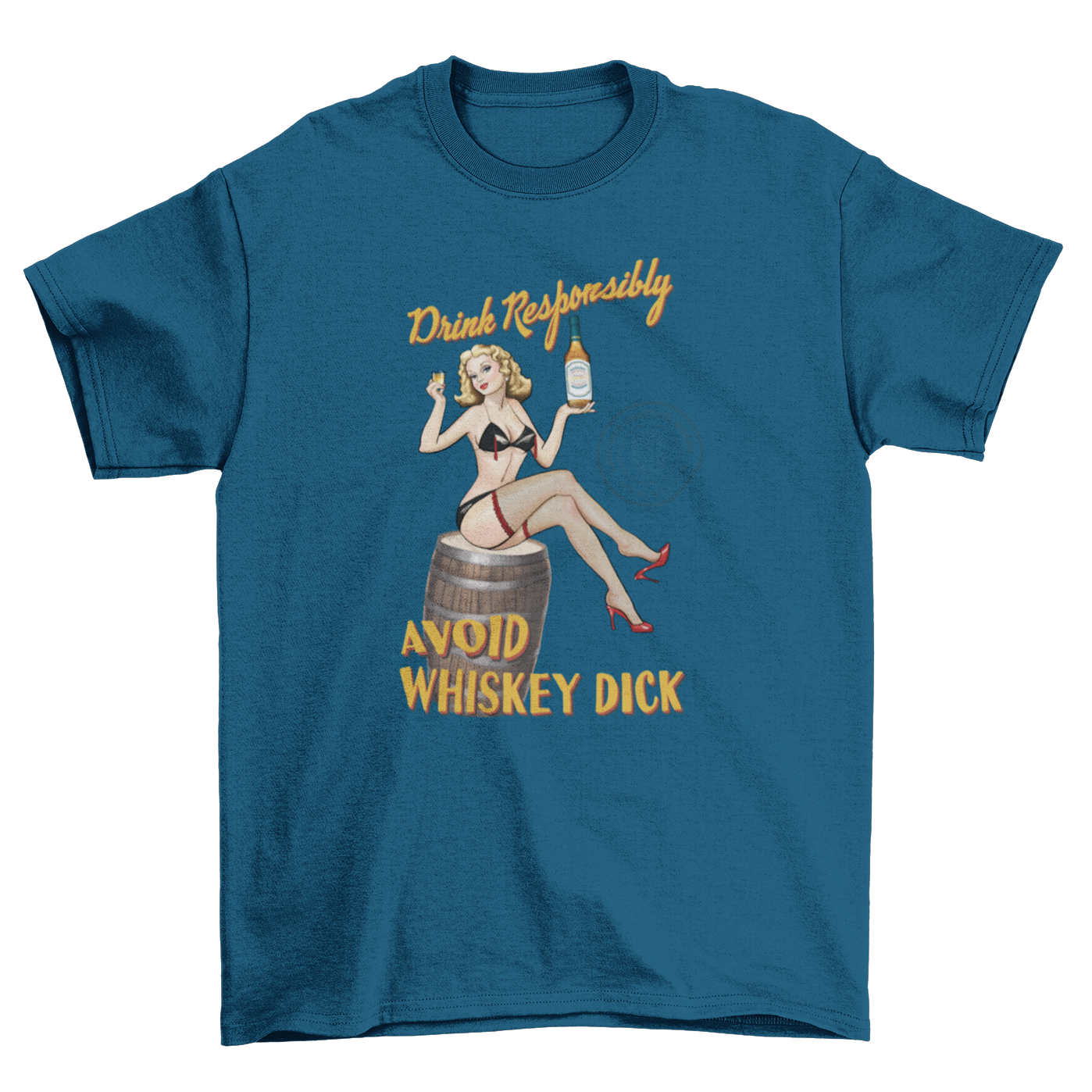 Drink Responsibly Avoid Whiskey Dick shirt with vintage pin-up design