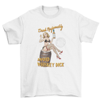 Retro-style shirt with pin-up girl sitting on barrel holding whiskey