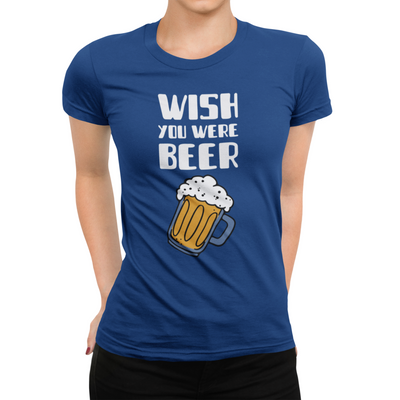 Casual beer lover tee with stylized mug of beer under bold text on women's shirt