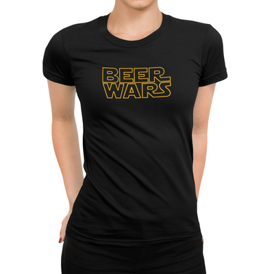 Women’s Beer Wars A New Hop T-shirt in black with stylized front text