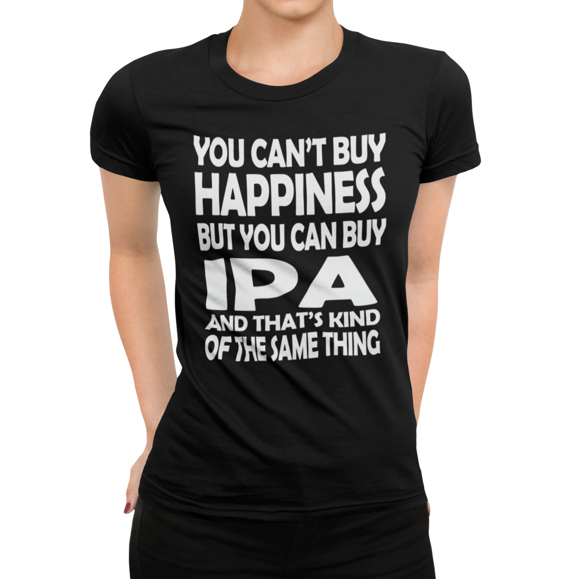 Minimalist women's t-shirt design with beer joy message on ringspun cotton