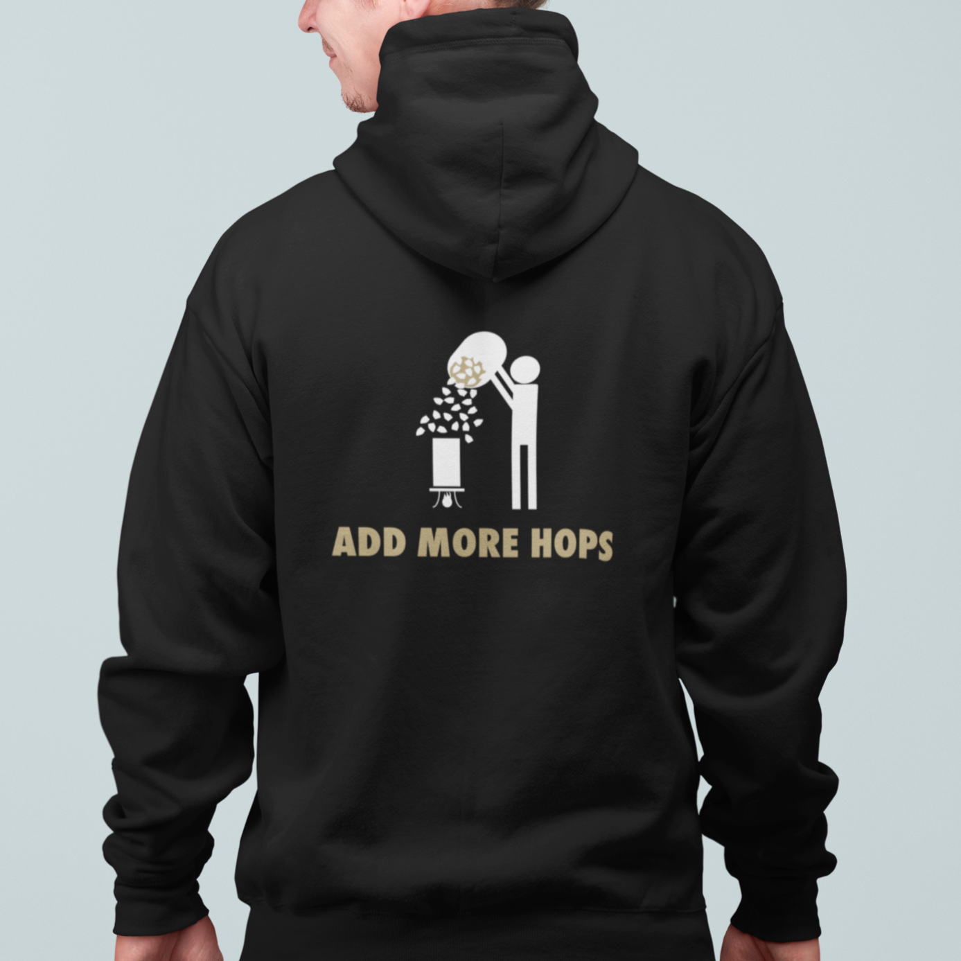 Add More Hops Homebrew Beer zip-up hoodie featuring fun brewing graphics.