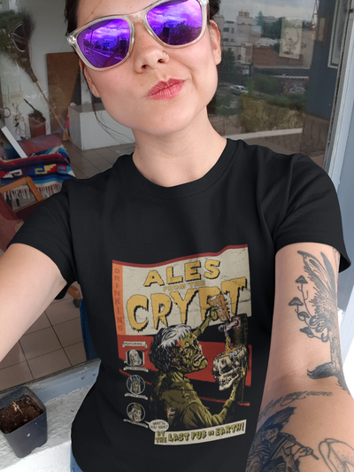 Ales from the Crypt Beer Black T-Shirt on Female Model