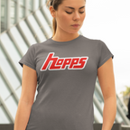 Front view of Women's Hopps craft beer shirt for hop–head collectors