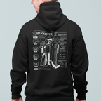 Brewmaster Character Sheet Zip-Up Hoodie in black with RPG-style brewing stats