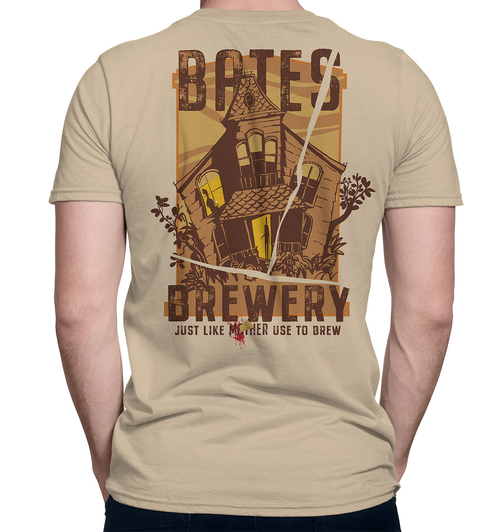 Close-up of the graphic design on the back of the shirt Bates Brewing.