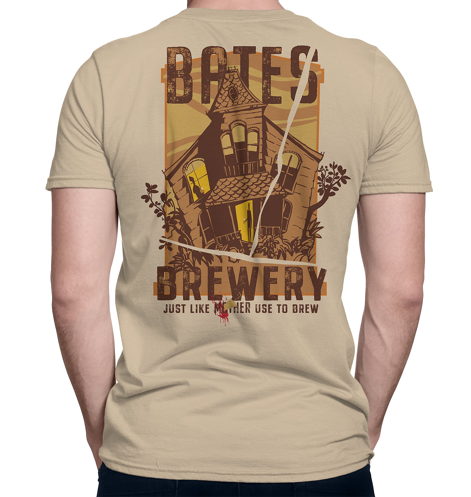 Close-up of the graphic design on the back of the shirt Bates Brewing.