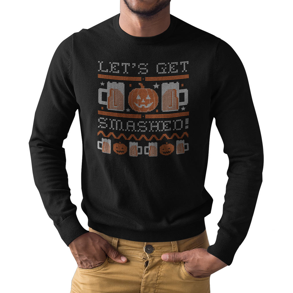 Long-sleeve t-shirt with ugly Halloween sweater beer print