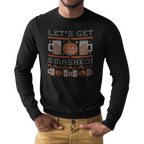 Long-sleeve t-shirt with ugly Halloween sweater beer print