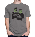 Medium gray t-shirt with two hop-heads in suits and fedoras holding The Brews Brothers banners