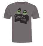 Hop cones wearing sunglasses and hats on The Brews Brothers beer t-shirt
