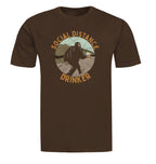 Vintage circle graphic of Sasquatch walking with frothy beer in hand