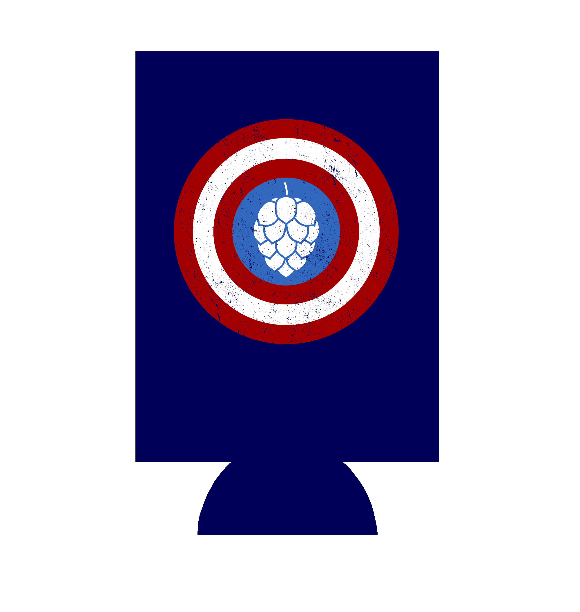 Captain Hop Cone koozie with red and white hop cone shield design
