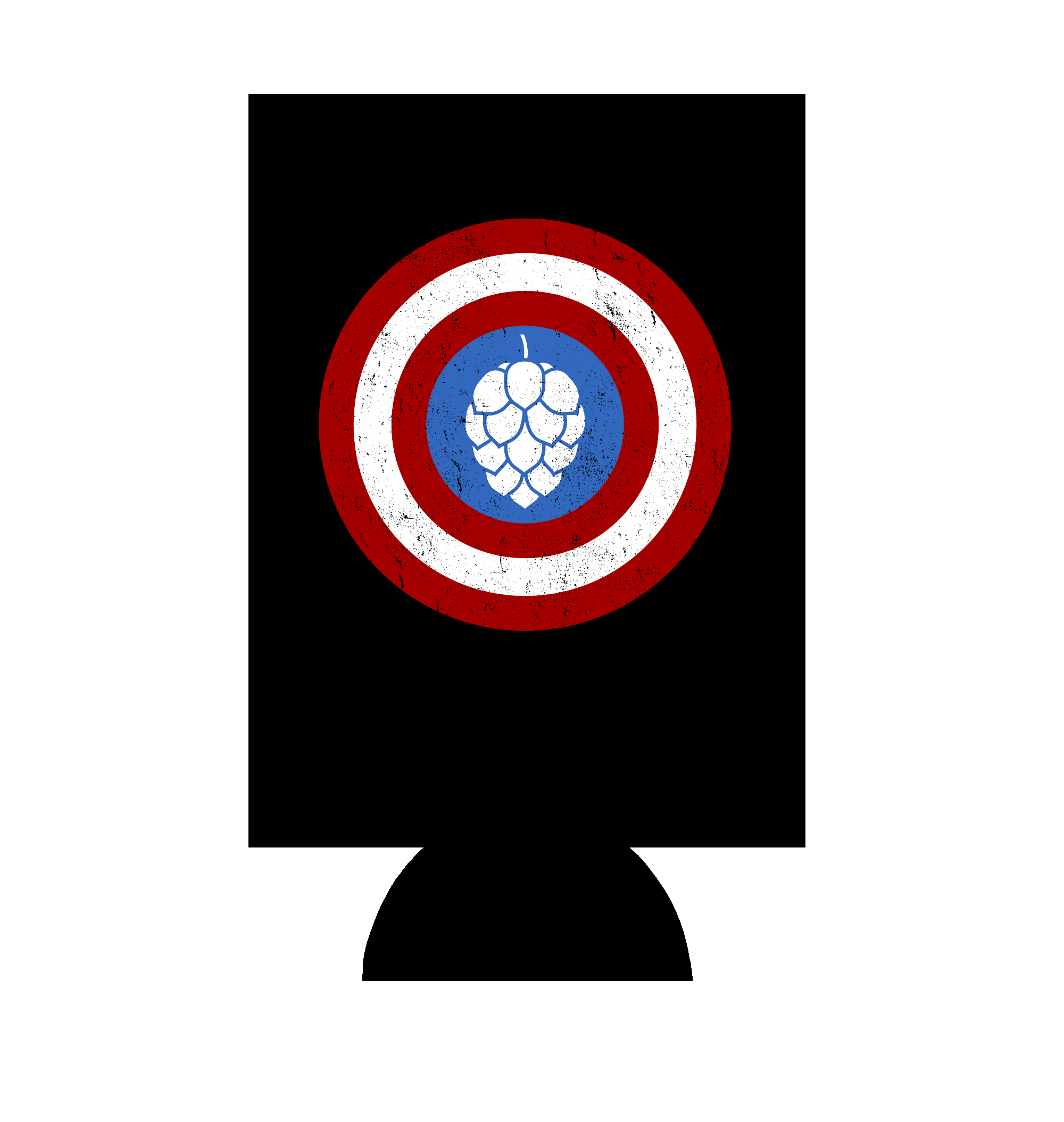 Beer can cooler parodying Captain America with a hop twist