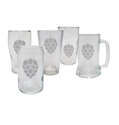Hop Cone Etched Beer Glass