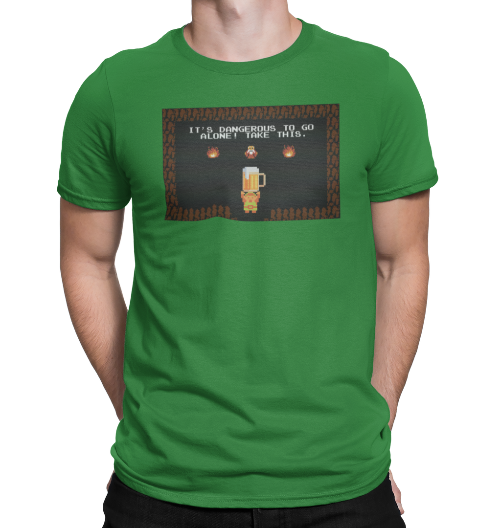 It’s Dangerous To Go Alone beer tee for gamers and drinkers